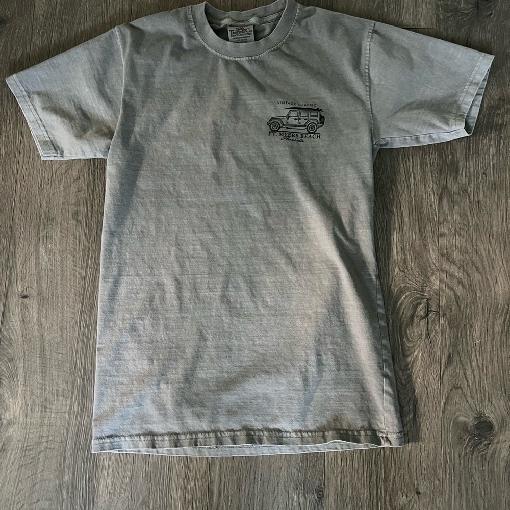 Ft. Myers Beach Florida Graphic T-Shirt Vintage Classic Surf Jeep L gray NWOT - Picture 2 of 4